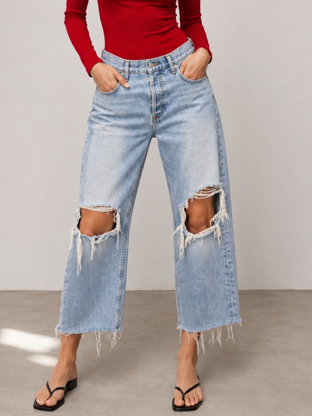 AGOLDE Jamie Organic Cotton Distressed Cropped Jeans Size 29 Light Wash ❣️